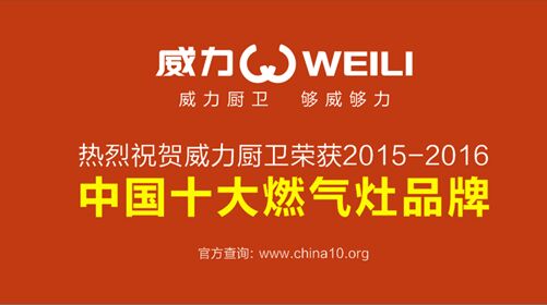 热烈祝贺：威力厨卫荣获“中国十大燃气灶品牌”
