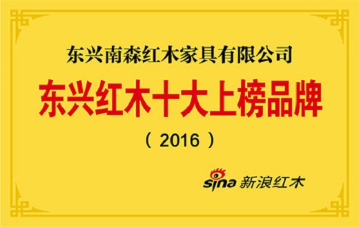 南森红木荣获“东兴红木十大上榜品牌”荣誉