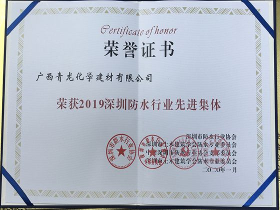 青龙公司荣获“2019深圳防水行业先进集体奖”