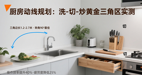 厨房动线规划：洗-切-炒黄金三角区实测
