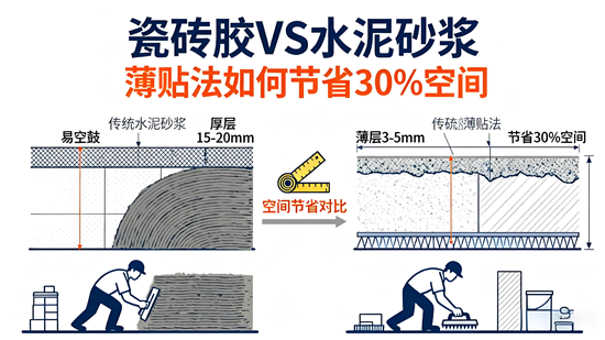 瓷砖胶VS水泥砂浆：薄贴法如何节省30%空间？
