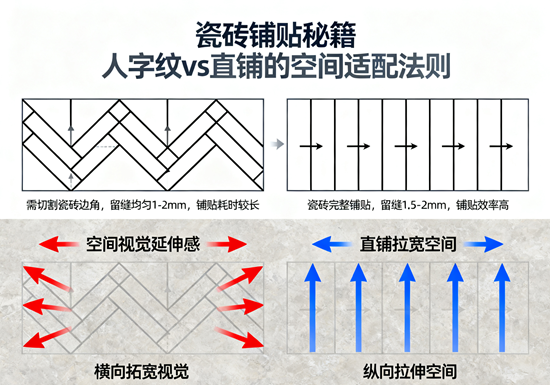 瓷砖铺贴秘籍：人字纹vs直铺的空间适配法则