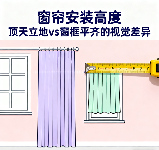 窗帘安装高度：顶天立地vs窗框平齐的视觉差异